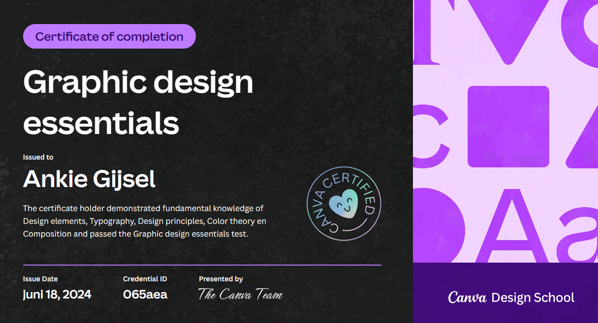 Graphic Design essentials Canva certificaat